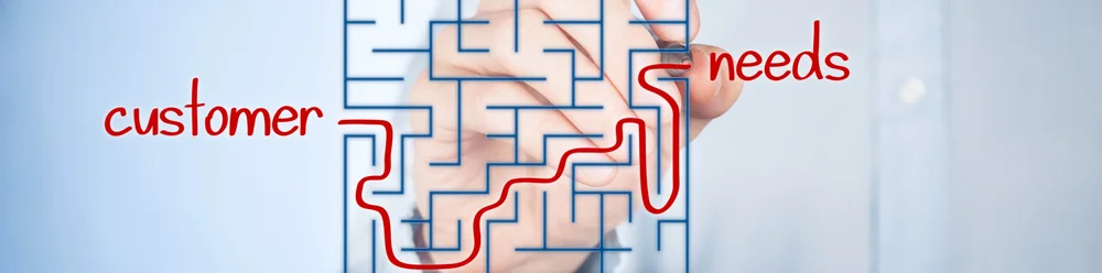 Labyrinth, dessen Pfad von "Customer" bis "Needs" eingezeichnet ist